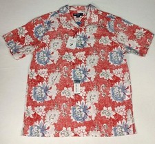 Cremieux Men's Short-Sleeve Red Blue Floral Shirt Size Medium Supima NWT