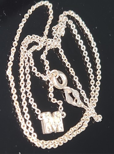 STERLING SILVER MINI INITIAL M ROLO CHAIN NECKLACE 16" - Picture 2 of 8
