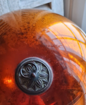 Ancienne Boule De Noël Géante Dorée 31 Cm - Verre églomisé Mercurisé - 1900