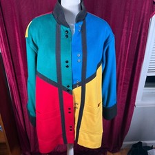 VTG Steve Evans Mens Large Colorblock 100% Wool Jacket Raised Collar Made in USA
