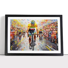 Tour de France Cycling Palette Knife Framed Canvas Wall Art Print Poster Picture