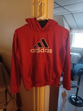 Adidas Hoodie Youth Boys Med 10/12 Red Stripes Long Sleeve Pullover Hoodie