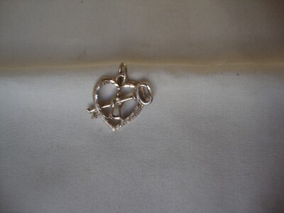 VINTAGE 3D OPENWORK HEART LOCK ''YOU HOLD THE KEY TO MY HEART'' SILVER 925 PENDANT