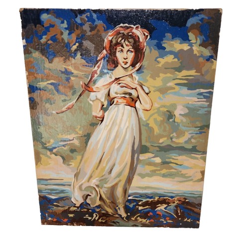 Vintage Paint by Number Pink Bonnet Girl Summer Breeze at the Sea  T. Lawrence - Picture 1 of 14