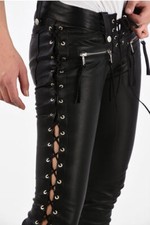 Women's Side Lace Up Lambskin Leather Black Pant W/28 W/30 W/32 W/34