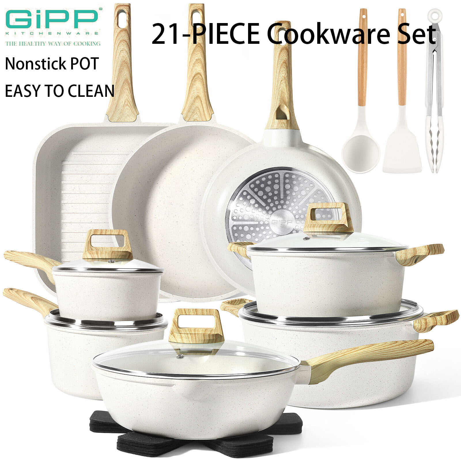 21 Piece Pots and Frying Pans Set Nonstick Induction Cookware Set Granite Coated