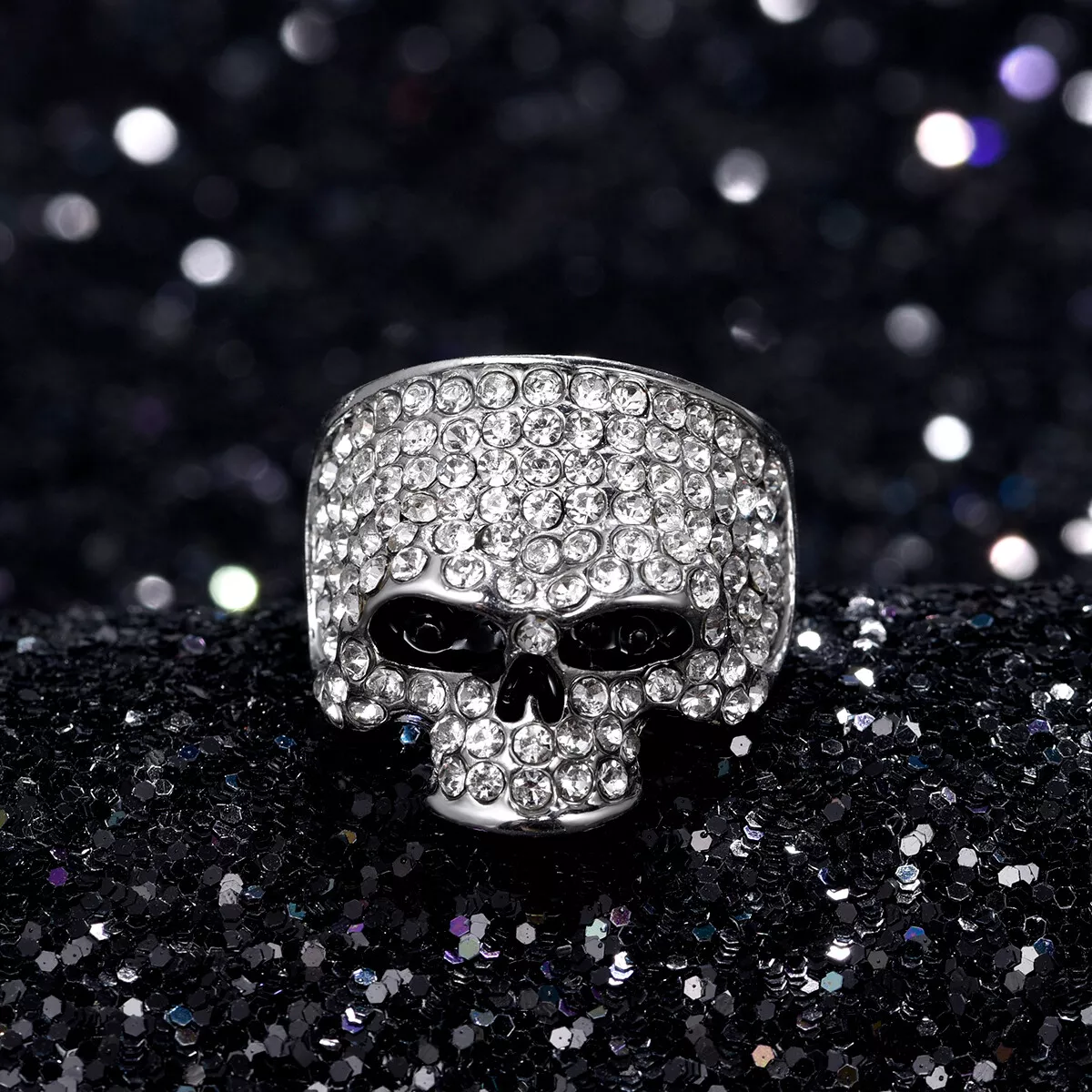 Chino Antrax Crystal Skull Ring Rock Gold Silver Black Biker Jewelry Men  Women