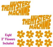The Mystery Machine 6" Logo & Hippie Flowers Orange Vinyl Decal Car Van Window