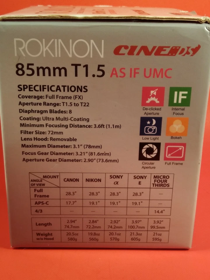 Rokinon 85mm T1.5 Full Frame Cine Lens For Canon NIB - Image 4 of 4