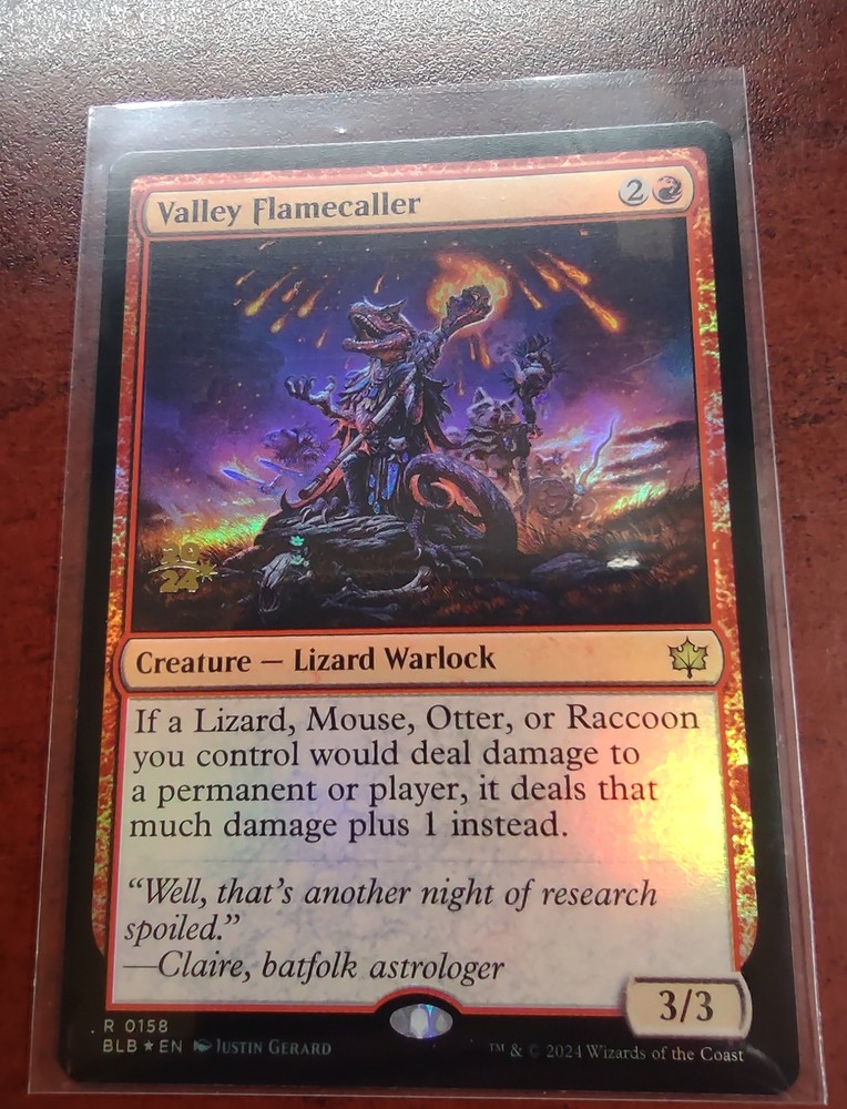 FOIL Prerelease VALLEY FLAMECALLER mtg NM Bloomburrow Rare Stamped PROMO