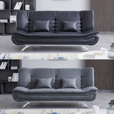 Modern 3 Seater SHELL Shaped LEATHER FABRIC Sofa Bed Sleeper Chrome Legs SOFAS