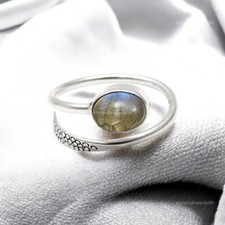 Solid Sterling Silver Labradorite Gemstone Bezel Statement New Ring Jewelry US 5