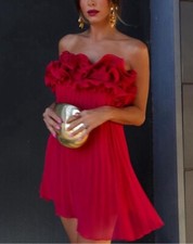 ZARA WOMENS PLEATED RUFFLE MINI DRESS FLORAL OCCASION BALL SLIP GOWN NEW SIZE M