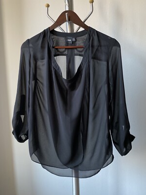 ASOS Sheer Black Blouse Dress Top Office Long Sleeve Shirt Work