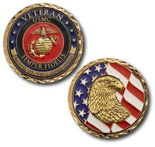 NEW USMC U.S. Marine Corps Veteran with Eagle Challenge Coin.