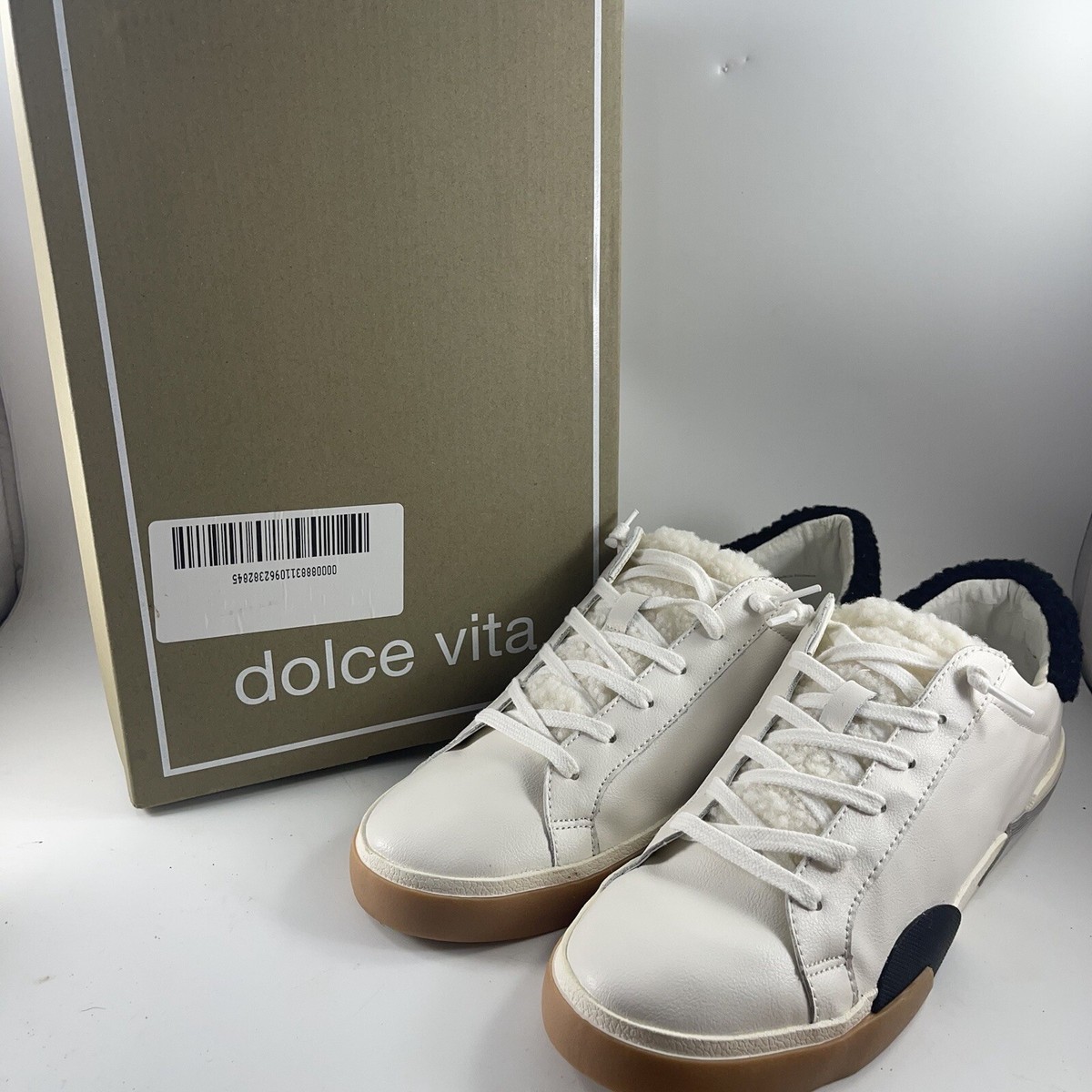 Dolce Vita Womens Zina Plush Sneaker White Black Leather Sz 12