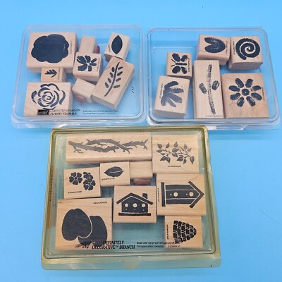 Lot of THREE SETS Stampin Up Stamps Flashy Florals, Painted Garden, Decorative
