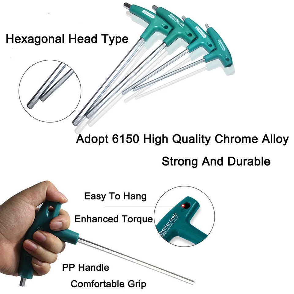 6Pcs T-Handle Hex Wrench Allen Key Screws Screwdriver Driver Repair Tool Set - Image 3 of 4