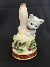 Fitz & Floyd VGC Ceramic Christmas Cat Kitten Holiday Bell Holly Mistletoe