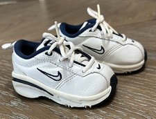 BABY TODDLER SZ 2C NIKE WHITE W/ BLUE TRIM SHOES SNEAKERS RUBBER SOLE