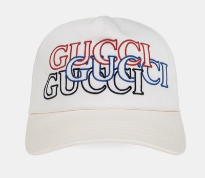 Gucci Embroidered Logo Baseball Hat White Cap Size L (59cm) Authentic