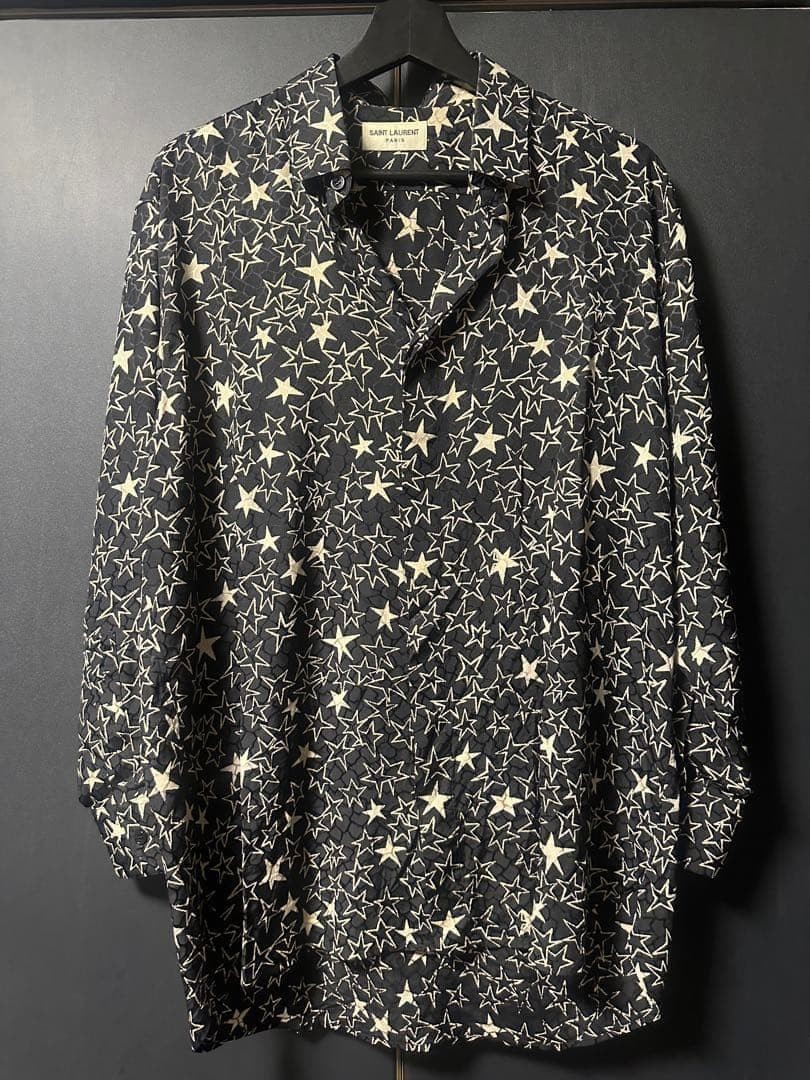 Saint Laurent Paris Star Pattern Long Sleeve Shirt Men's Size L black used rare image 3