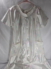 Vintage Intimate Fashions Satin Floral House Dress Snap Front Lounge Gown USA