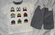 Gymboree Boy Size 4 White Cosmic Club Monster Hat T-shirt Gray Cargo Shorts New