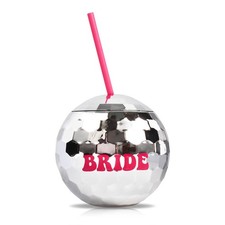 Bride Disco Ball Cocktail Cup with Pink Straw Set of 1 Bachelorette Party Gif...