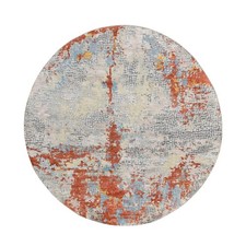 5'10"x5'10" Cream Abstract Design Wool And Silk Hand Knotted Round Rug R64487