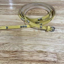 Streets Ahead Skinny Yellow Leather Wrap Belt With Studs Overall Length 76 Inch