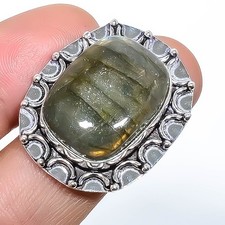 Labradorite Gemstone Band Ring Size 925 Sterling Silver