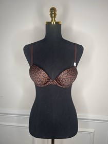 Victoria&rsquo;s Secret Pink Super Push Up Bra VS Ganache Brown Leopard 32A