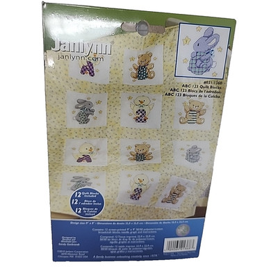 Janlynn ABC 123 Quilt Blocks Stamped Cross Stitch 021-1368 New 9''x9''