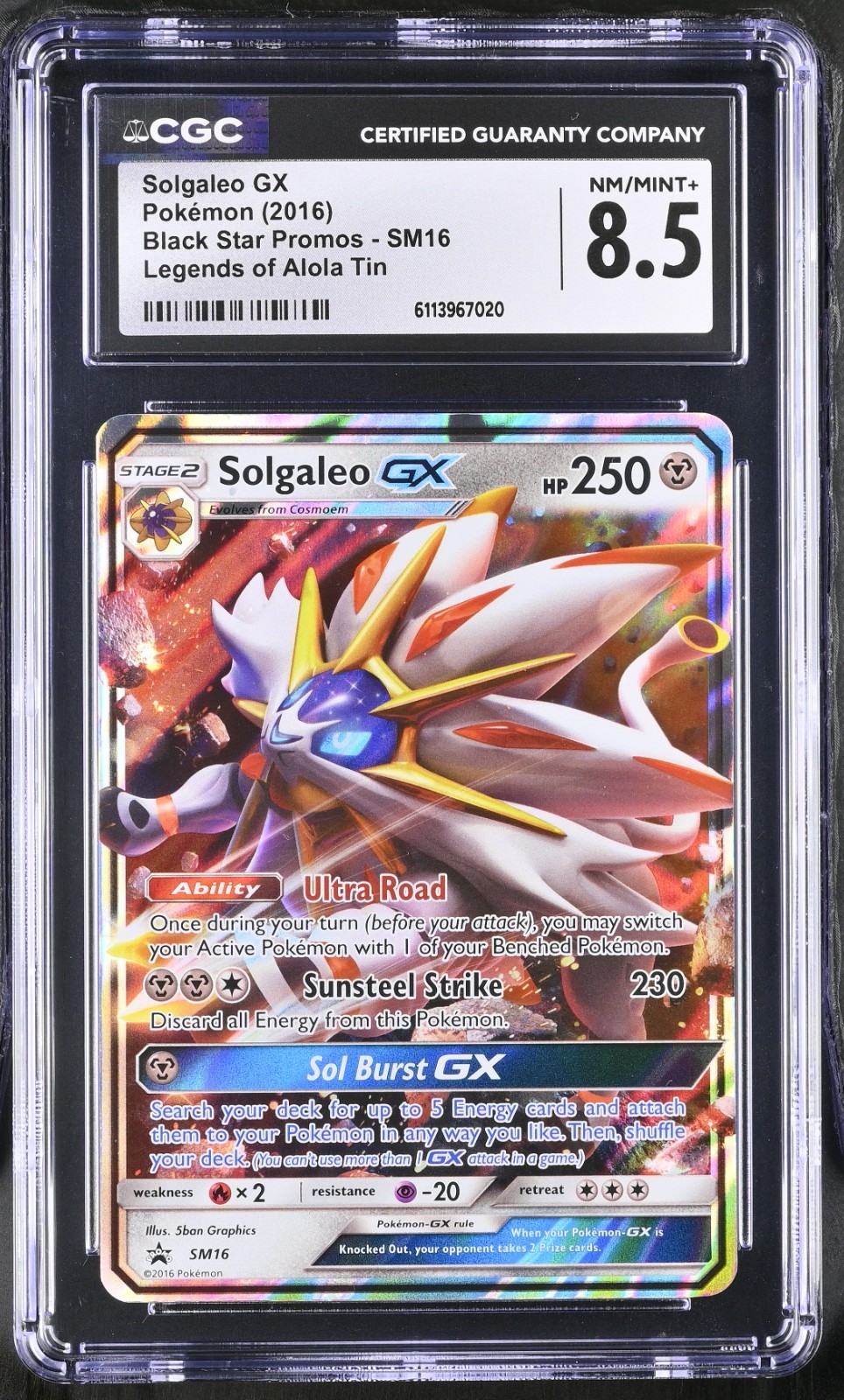 POKEMON SOLGALEO GX SM16 2016 BLACK STAR PROMOS-SUN & MOON TIN CGC 8.5 NM/MINT+!