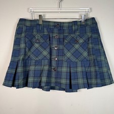 American Eagle NWT Navy/Green Plaid Pleated Mid Rise Mini Skirt Academia Preppy