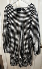 J Crew Black White Gingham Long Sleeve Knee Length Dress Bow Back Med