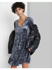 Women's Floral Print Long Sleeve Velvet Drop Hem Dress - Wild Fable Purple S NWT