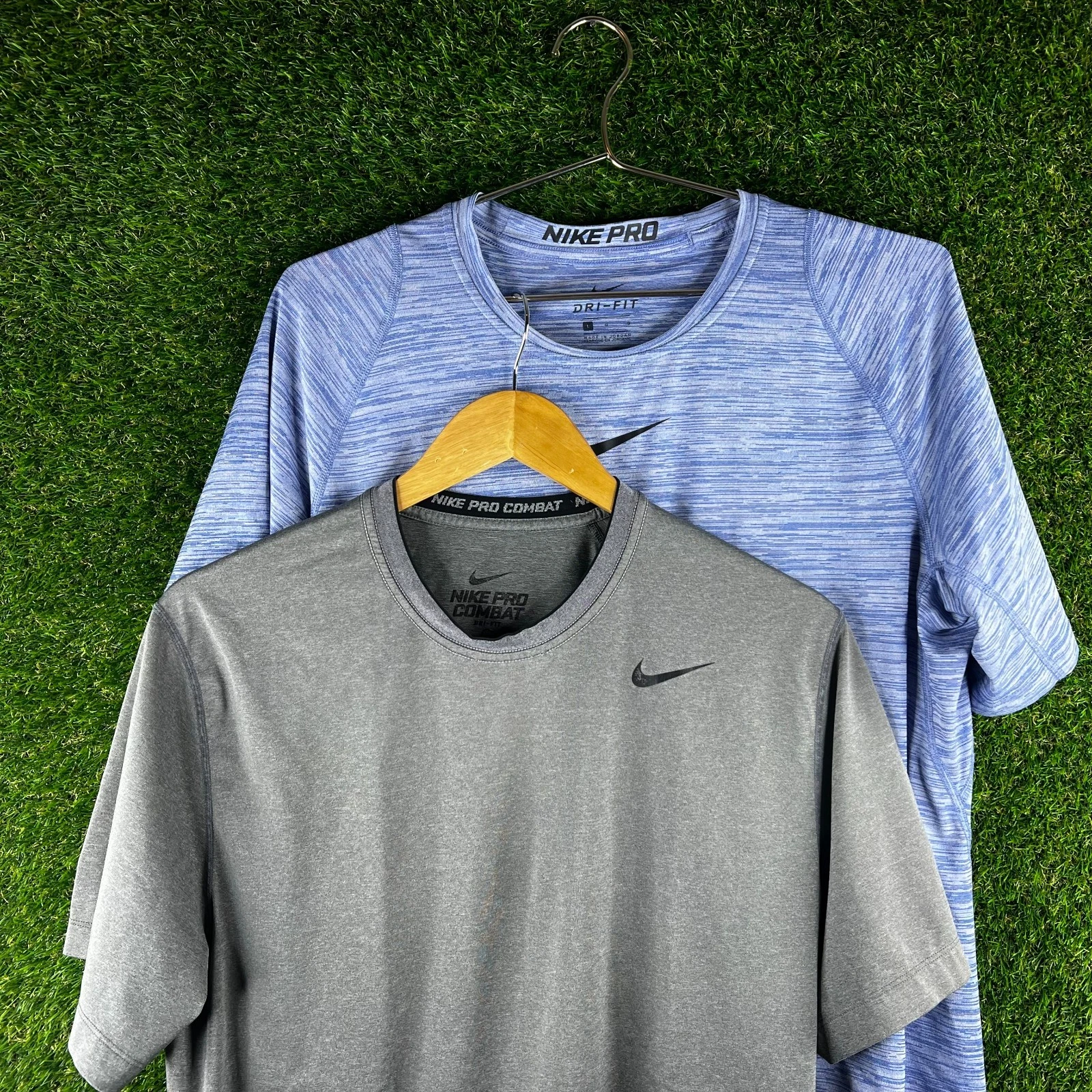 Lot of 2 Nike Pro Combat Compression Shirts Large L Dri-FIT Mock Neck Athletic