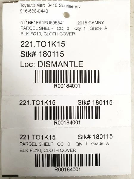 2015 TOYOTA CAMRY LE PACOTE DECK PRATELEIRA  - Imagem 4 de 4