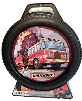 Matchbox Car Case 1/64 Scale Tire Shaped  09 Fits 72 Cars Fire Truck Graphic EUC