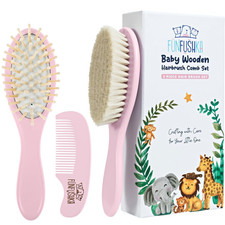 Baby Hair Brush Set for Newborns - Baby Brush and Comb Set - Ultra Soft Goat Hai