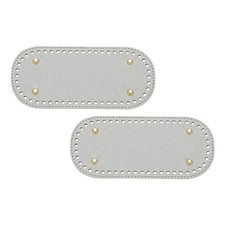 2Pcs 3.9"x8.7" Oval Leather Crochet Bag Bottom with Holes, Silver Tone