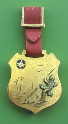 RARE Antique Masonic Pocket Watch FOB Art Nouveau Salamander Shield Gilt Brass