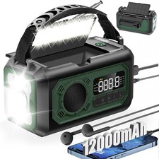 12000mAh Emergency Weather Radio, Hand Crank Solar Radio Portable AM/FM/NOAA ...