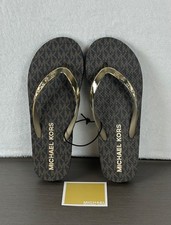 Michael Kors Women's MK Signature Logo Flip Flops Brown/Gold Size 9 M New
