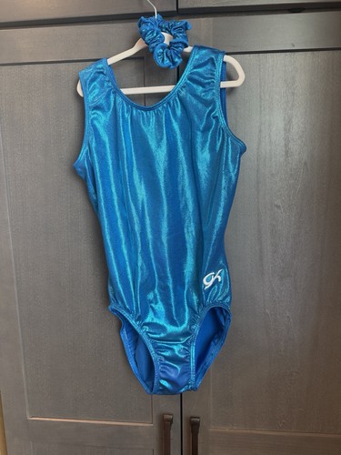 GK BLUE FOIL LEOTARD Adult Medium with Scrunchie