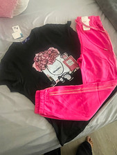 Girls XL 2-Piece Pants Set Graphic Print T-Shirt Black Top Pink Pants