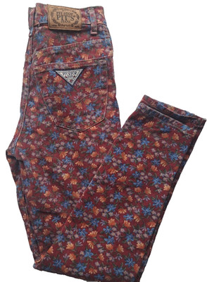 Women's Vintage Pit Stop Made in Italy Colorful Floral Jeans Size 28 (Taglia 42)
