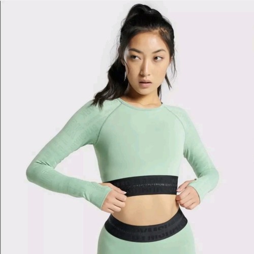 Gymshark Vision Green Women’s M Long Sleeve Crop Top Gym Training Training Top - Picture 3 of 11